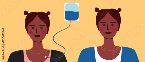 Cancer patients silhouettes and cancer ribbon, silhouette vector stock illustration with unidentifiable people together as a template with space for text or copy space