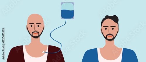 Cancer patients silhouettes and cancer ribbon, silhouette vector stock illustration with unidentifiable people together as a template with space for text or copy space