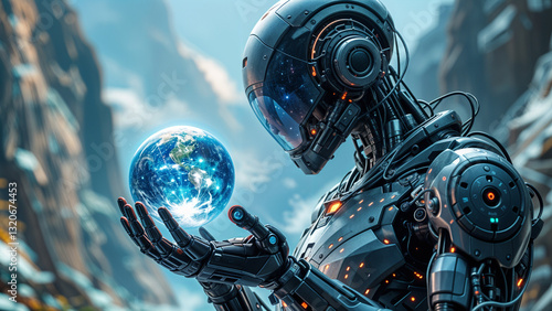 creative visualization of artificial intelligence that has taken over the world, the ruler of the universe . Generative AI