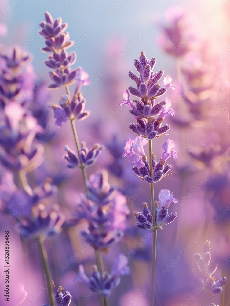 Obraz premium Lavender Flowers Blooming In Soft Warm Sunlight
