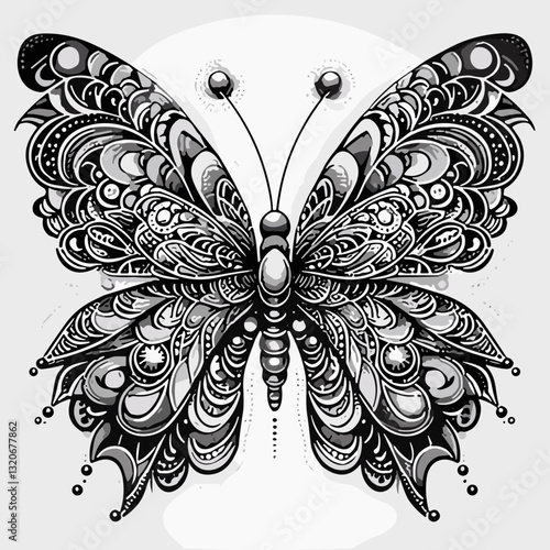 A beautiful dotted butterfly tattoo with intricate patterns and fine details that create a stunning visual effect.