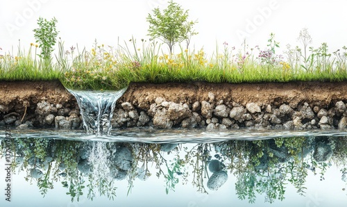 Eco concept tranquil waterfall in a serene nature scene