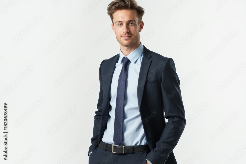 Half-Length (Waist-Up) portrait of young stylish smiling Icelander male model in business wear isolated on pure white background looking at camera Half-Length (Waist-Up) portrait of young stylish smiling Icelander male model in business wear isolated on pure white background looking at camera