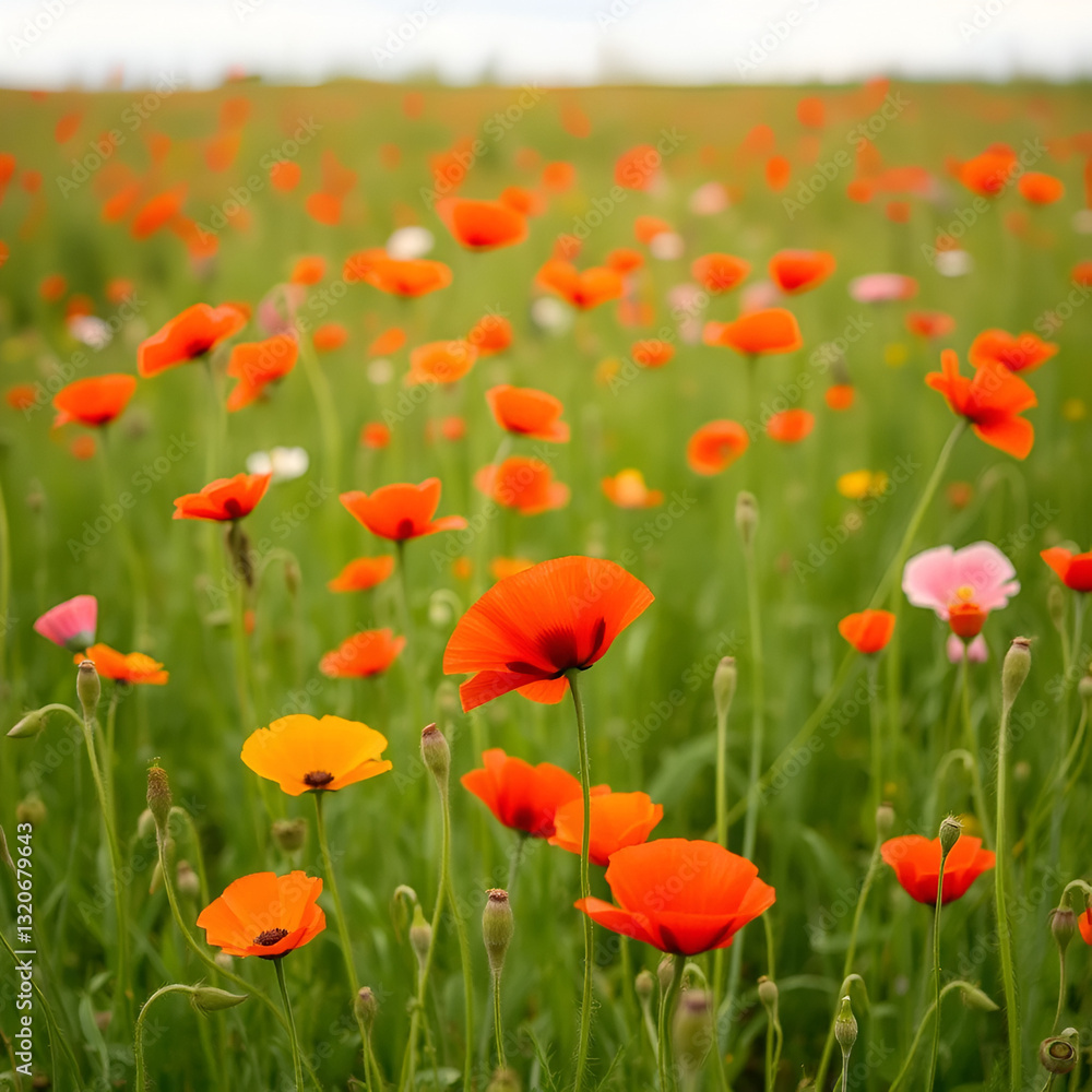 Nature background - meadow full of poppy flowers. Nature background - meadow full of poppy flowers.
