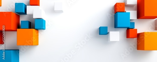Abstract 3D rendering of colorful cubes against a white background