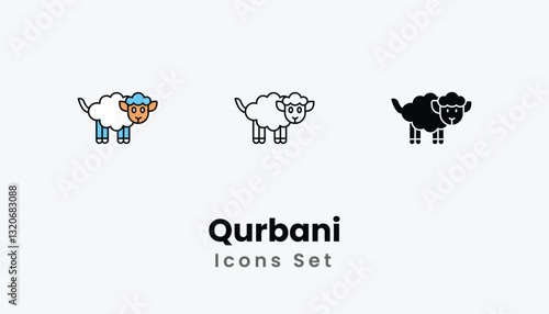 Qurbani Icons thin line and glyph vector icon stock illustration