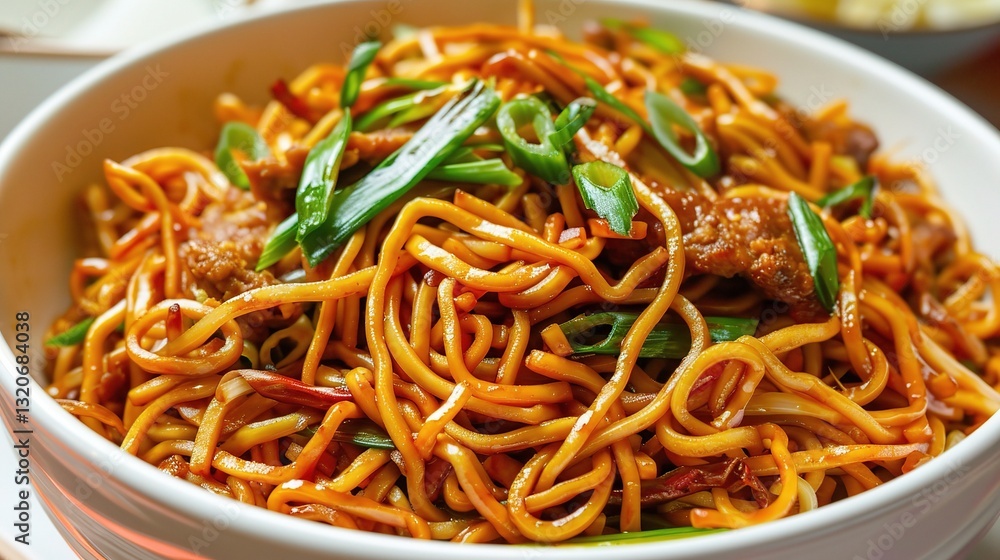A plate of appetizing noodles with soy bean paste is presented. The noodles are long and chewy, topped generously with a rich and savory soy bean paste sauce. Mixed within the sauce are small pieces o A plate of appetizing noodles with soy bean paste is presented. The noodles are long and chewy, topped generously with a rich and savory soy bean paste sauce. Mixed within the sauce are small pieces o