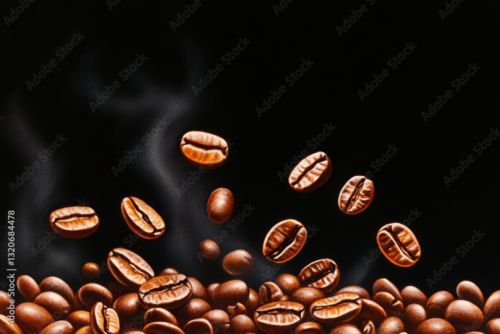 Roasted Coffee Beans Falling into a Pile Roasted Coffee Beans Falling into a Pile