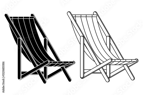 Vector illustration of Deck Chair in black outline and fill on transparent background