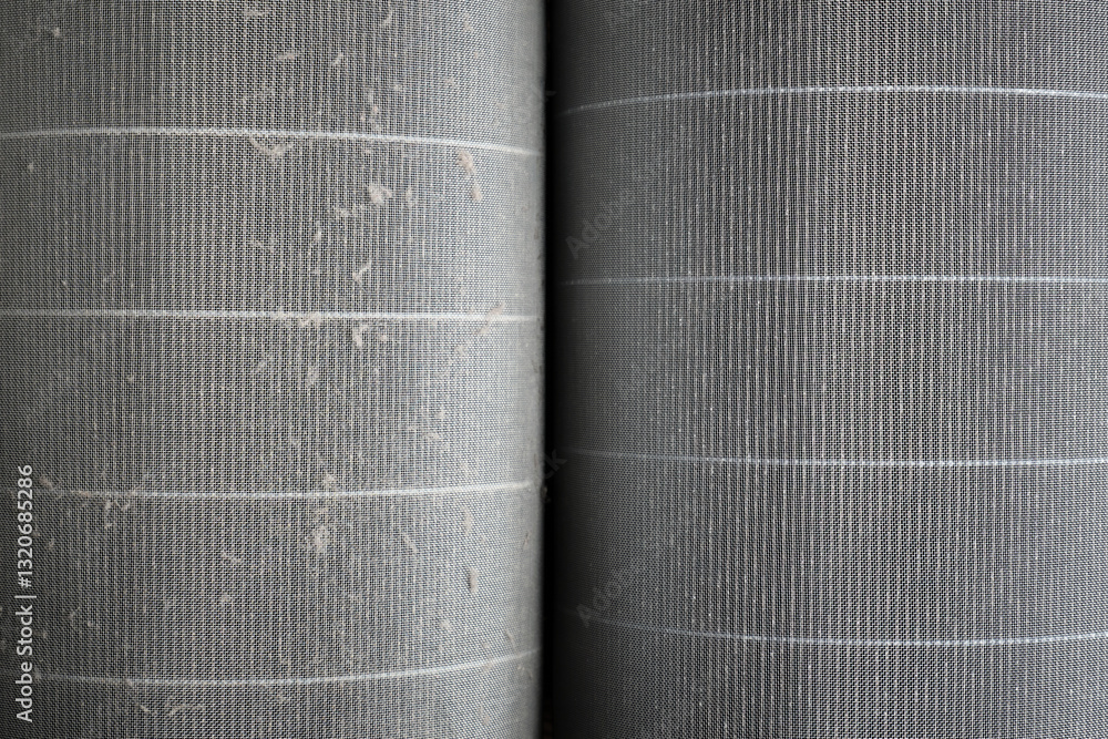 Fototapeta premium Dust on an air filter for use in an apartment when replacing. Close-up of a dirty and new clean filter.