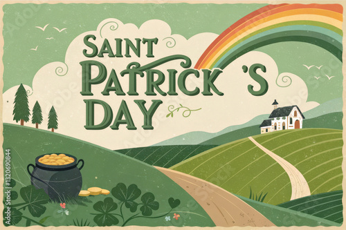 Classic Saint Patrick’s Day Art Vintage Style Featuring Elegant Lettering and Countryside Charm