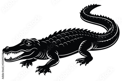 Alligator silhouette, alligator flat vector illustration