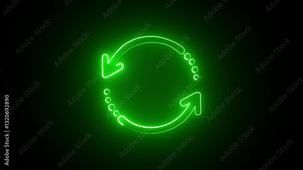 glowing neon restart arrow animation icon on black background.