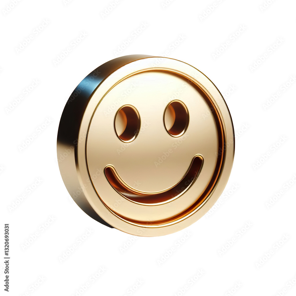 Fototapeta premium 3d metallic gold smiley face icon on a white background isolated PNG