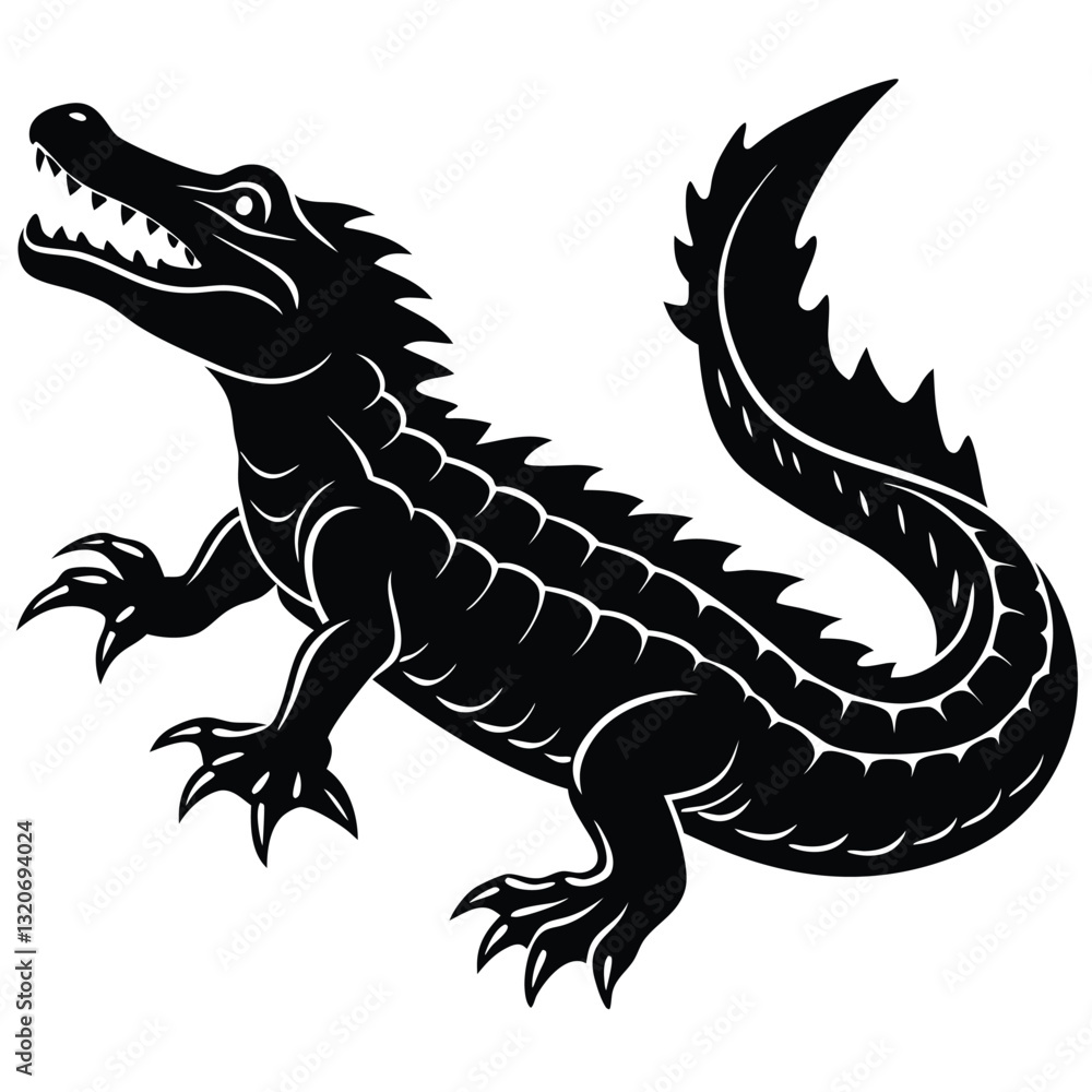 Alligator silhouette, alligator flat vector illustration Alligator silhouette, alligator flat vector illustration