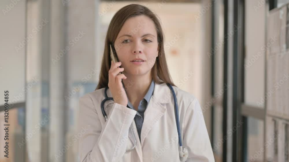 Portrait of Young Female Doctor Talking on Phone Portrait of Young Female Doctor Talking on Phone