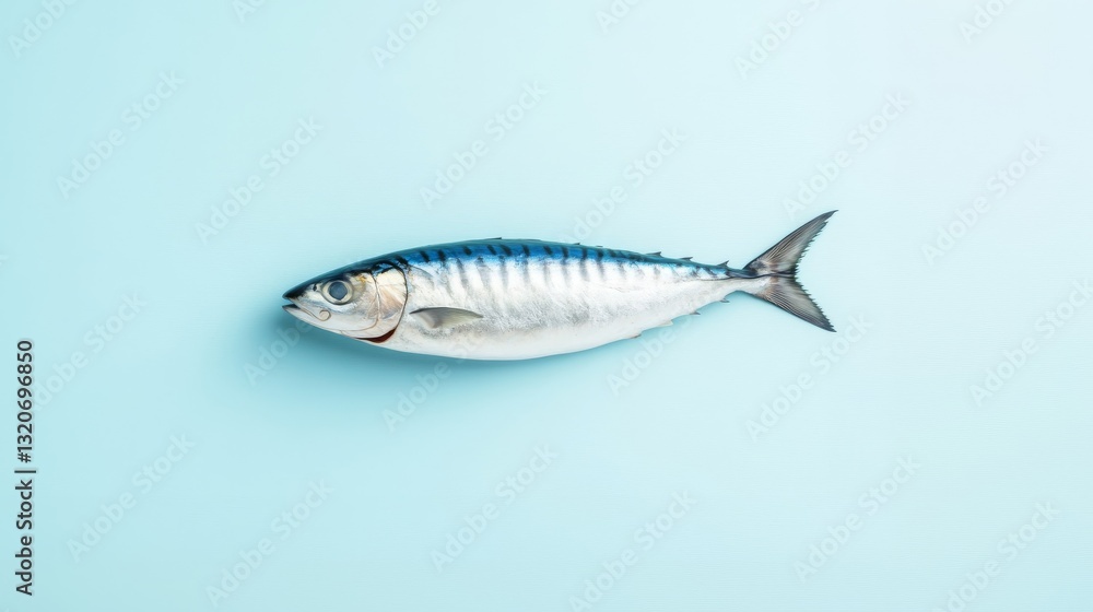 Fresh mackerel fish on a light blue background Fresh mackerel fish on a light blue background