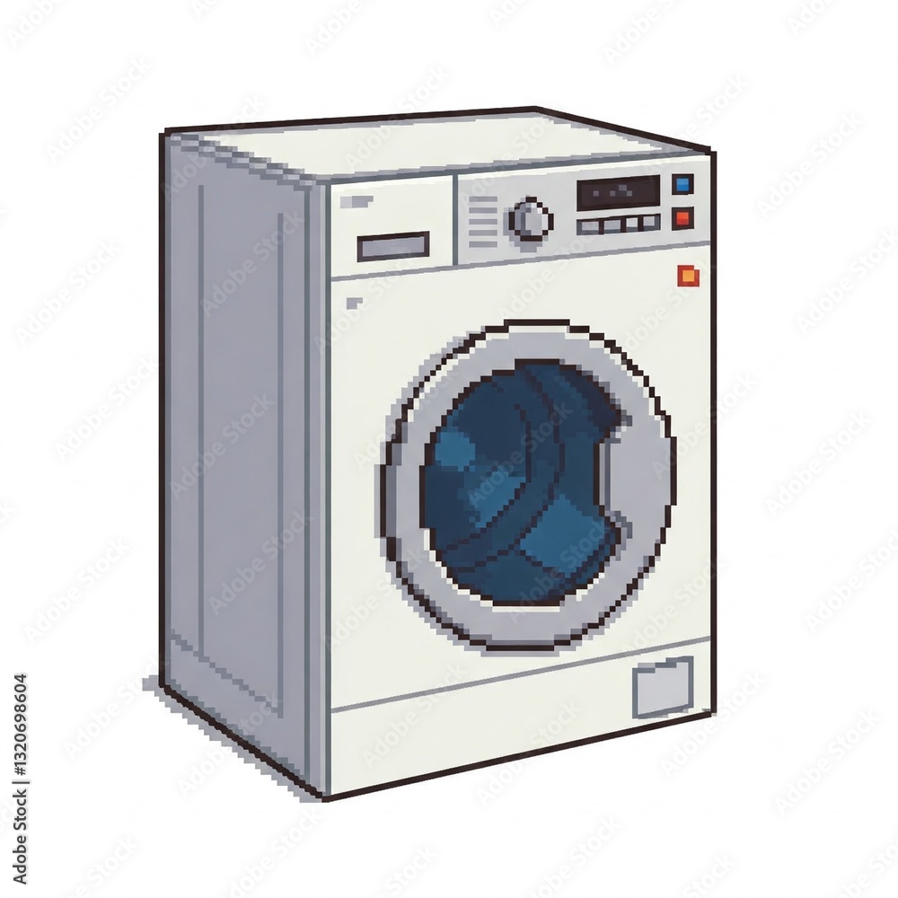Fototapeta premium A drum washing machine in pixel art style on a white background.
