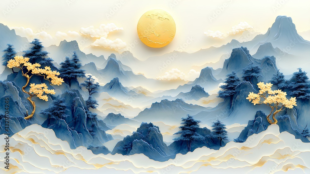 traditional Chinese patternline drawing , the Moon of Mid AutumnFestival, gold lines on a white background