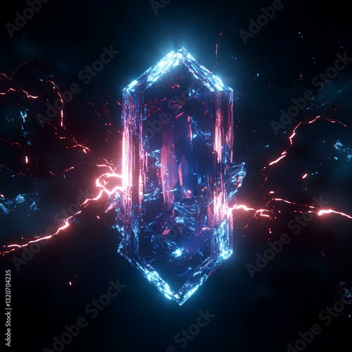 Obraz na płótnie Thunder and lightning wrap around the crystal, Black background, heavy metal, Neon light w salonie