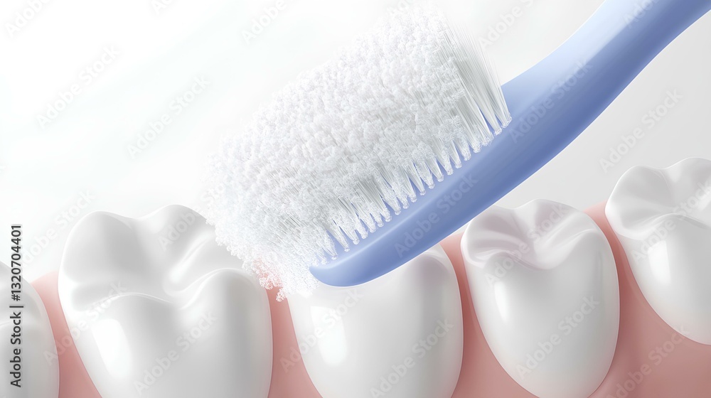 Toothbrush cleaning teeth, close-up, some foam on the edge, white background, close-up, artistic conception, clean