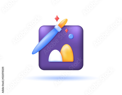 concept of image or photo manipulation and editing. application or service of filters, adjustments, photos. illustration of an image symbol with a brush. symbol or icon. minimalist 3d style