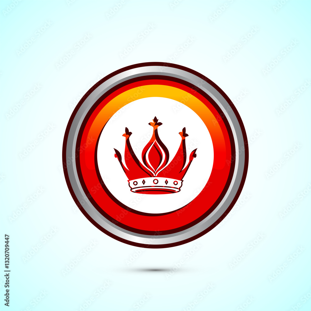 Crown icon design illustration, Royal crown sign symbol, Orange color round button design Crown icon design illustration, Royal crown sign symbol, Orange color round button design