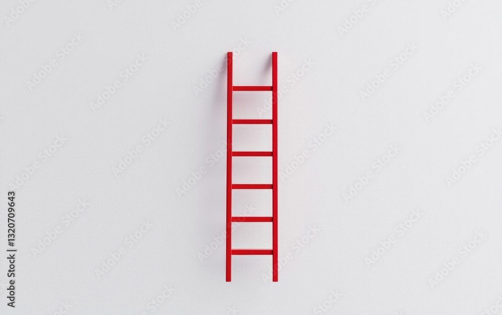 Red ladder leaning against a white textured wall. Minimalist concept image Red ladder leaning against a white textured wall. Minimalist concept image