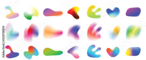 Colorful organic blurry gradient blobs shapes isolated on transparent background for