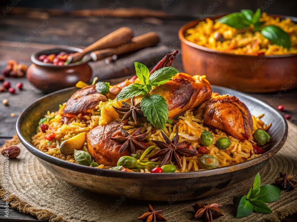 Aromatic Indian Chicken Biryani: A Culinary Delight, High-Resolution Stock Photo Aromatic Indian Chicken Biryani: A Culinary Delight, High-Resolution Stock Photo