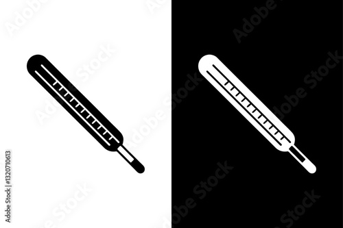 Classic Medical Thermometer Icon Black and White Silhouette Vector for Health & Safety.