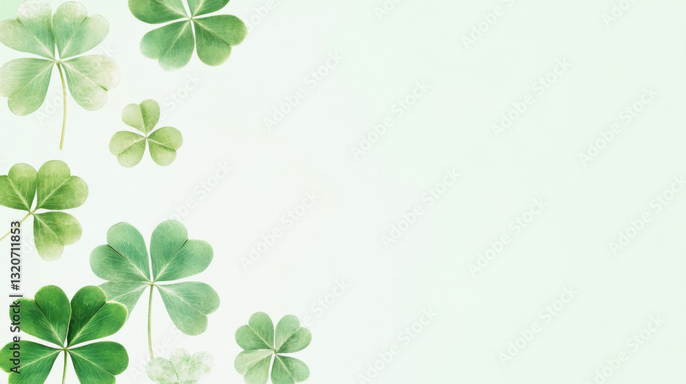 Green clover leaves with soft bokeh background for St. Patricks Day postcard Green clover leaves with soft bokeh background for St. Patricks Day postcard