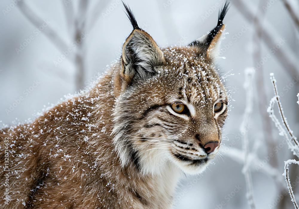 Fototapeta premium Eurasian Lynx in Winter, Close-Up Portrait in Snowy Habitat