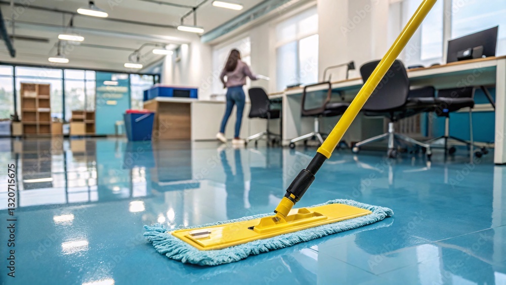 Naklejka premium woman cleaning floor with mop