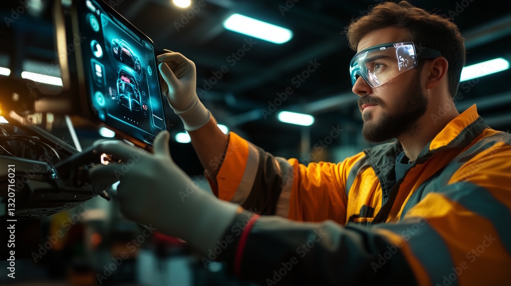 Innovative engineer analyzing advanced digital car systems for cutting-edge automotive technology solutions Innovative engineer analyzing advanced digital car systems for cutting-edge automotive technology solutions