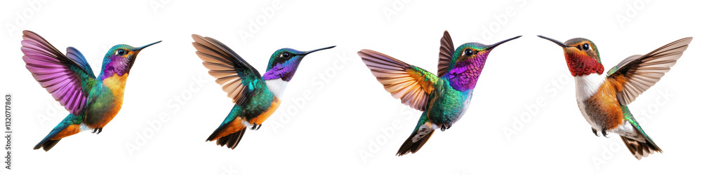 Fototapeta premium Stunning Hummingbirds in Flight Captured in Vibrant Colors and Graceful Motion These tiny jewel toned birds are captured mid flight showcasing their incredible agility speed