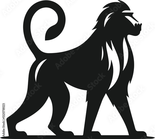Baboon standing on all fours, tail raised animal vector