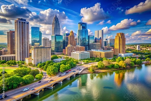 Austin Texas Skyline Portrait Photography - Clear Sunny Day Downtown View