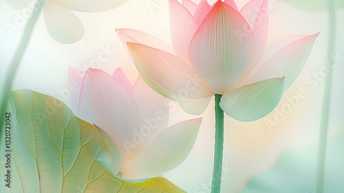 Obraz na płótnie white background full of water drops, Lotus flower and lotus leaf, frosted glass blur covered w salonie