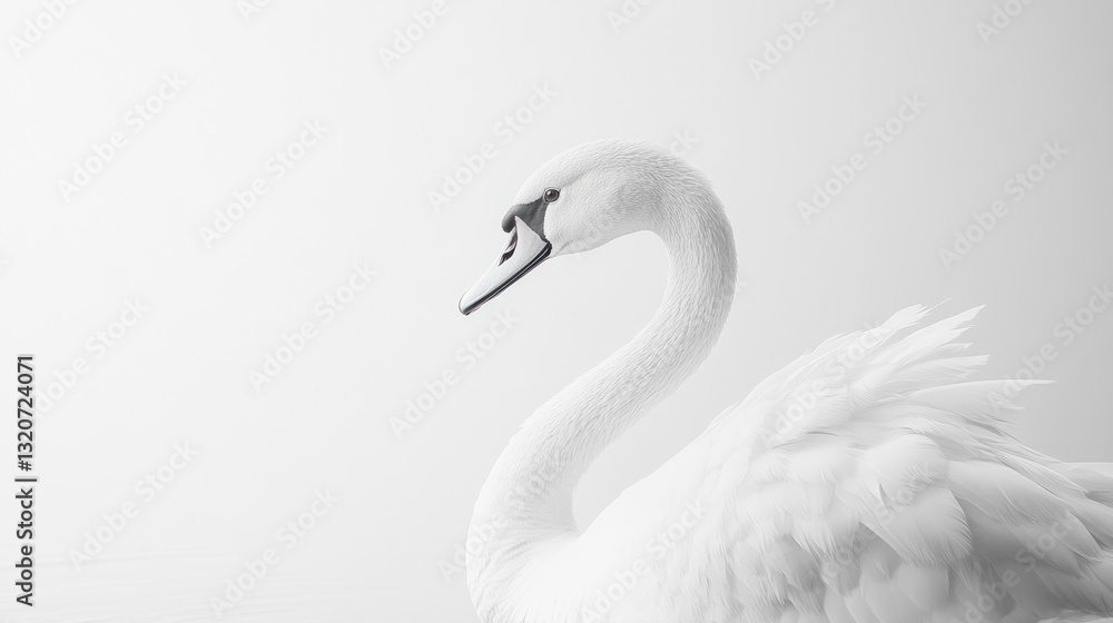 Obraz premium Elegant white swan portrait, serene pose against a minimalist background