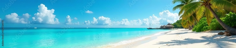 Sandy shore with clear blue water and tropical palm trees, tropical, palm trees, sand Sandy shore with clear blue water and tropical palm trees, tropical, palm trees, sand