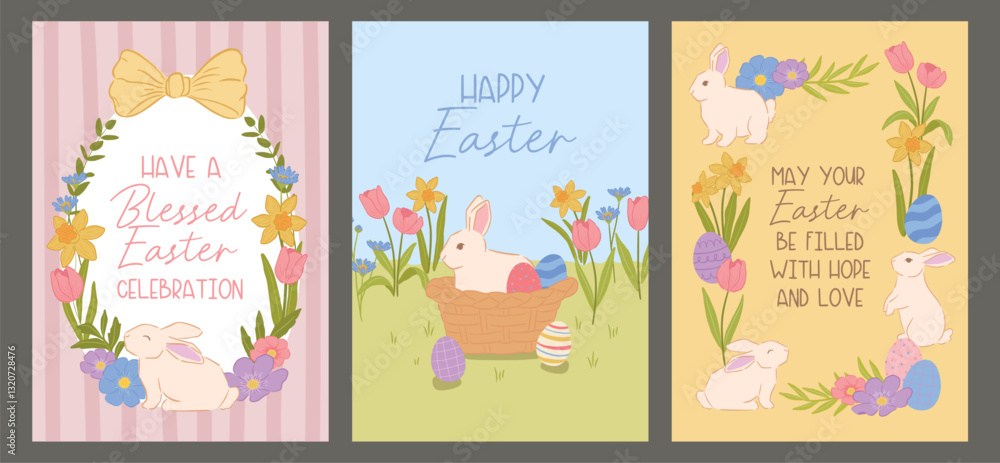 Collection of Spring Easter Bunny and flower vector illustration poster template Collection of Spring Easter Bunny and flower vector illustration poster template