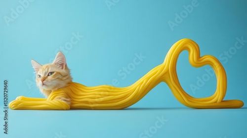 Abstract rubbery cat stretching and twisting into impossible shapes, cartoonish yet surreal
