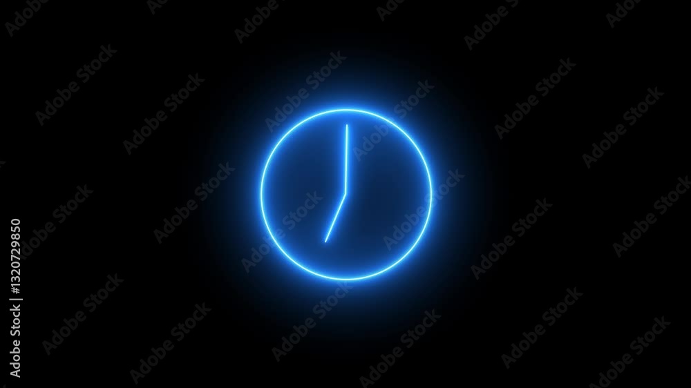 Glowing neon clock icon animation and 24 hours loop timer clock clock icon day fast speed animation. Glowing neon clock icon animation and 24 hours loop timer clock clock icon day fast speed animation.