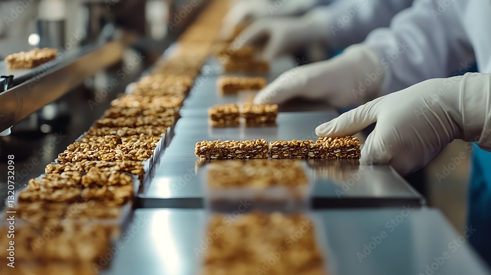 Granola Bars Production Line Workers Packaging Snacks Granola Bars Production Line Workers Packaging Snacks