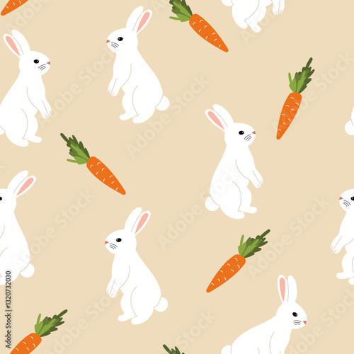 Cute seamless pattern with rabbits and carrots. Easter background. Good for printing and wrapping.	