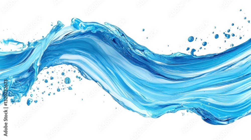 Fototapeta premium Dynamic blue water wave splash, isolated on white background