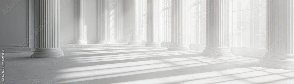 Fototapeta premium Bright and Airy Interior with Classical Columns and Soft Shadows