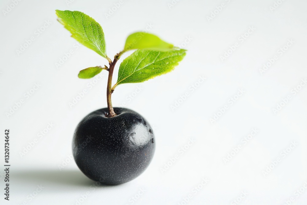 Fresh Plum with Vibrant Green Sprout Against Clean Backdrop Capturing Growth and Natural Beauty Still Life Fresh Plum with Vibrant Green Sprout Against Clean Backdrop Capturing Growth and Natural Beauty Still Life