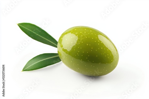 Olive with Leaves on White Background Elegant Still Life Macro Focus Fresh Healthy Natural Ingredient